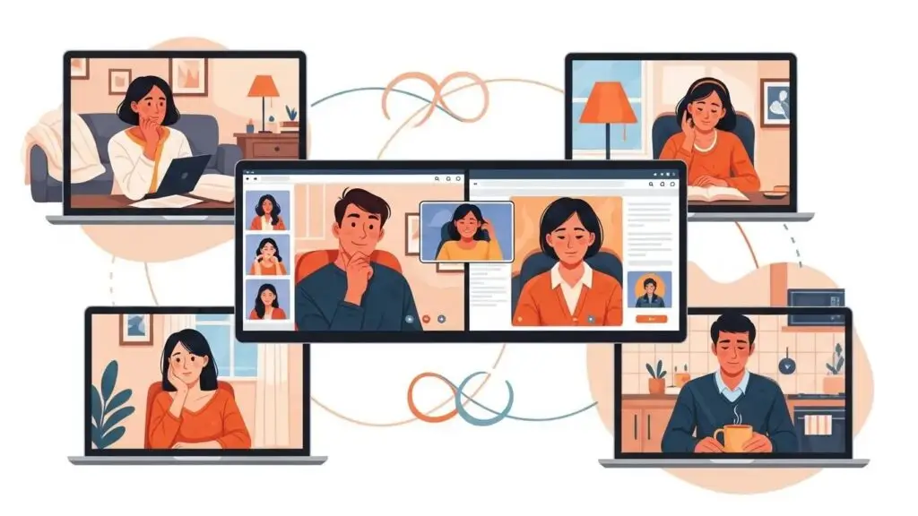 Individuals participating in successful virtual trauma counseling sessions from their homes