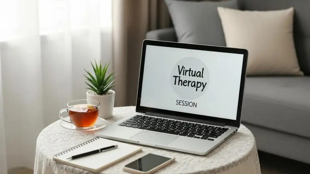 Patient preparing a comfortable setup for virtual trauma therapy session