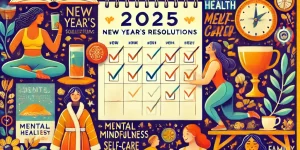 DALL·E 2024-12-31 20.16.25 - A vibrant and inspiring illustration of New Year's resolutions for mental health and well-being. The image features a diverse group of individuals cel